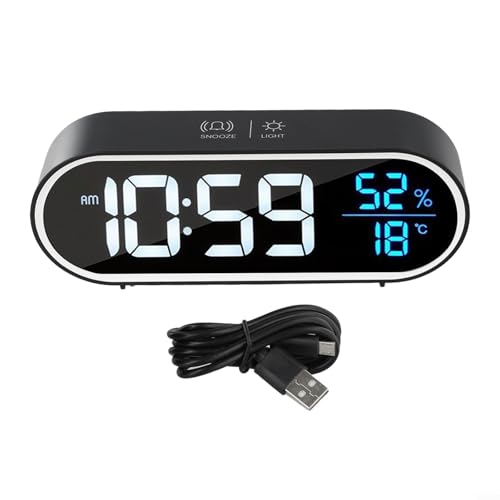Besshepplo Smart Mirror Alarm Clock Dual Alarms Independent Switch With Voice Control Auto-Dim 5-Level Brightness Snooze Memory USB Powered For Bedside Desktop Timer (Black) von Besshepplo