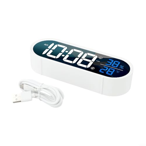 Besshepplo Smart Mirror Alarm Clock Dual Alarms Independent Switch With Voice Control Auto-Dim 5-Level Brightness Snooze Memory USB Powered For Bedside Desktop Timer (White) von Besshepplo