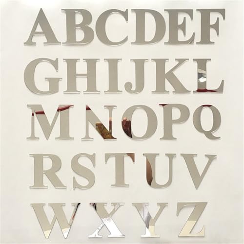 DIY Acryl Spiegel Wandaufkleber mit 26 englischen Alphabet Buchstaben Silber 3D Wandbild für Schlafzimmer Büro Party Wanddekoration (G) von Besshepplo