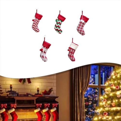 Gestrickt für Weihnachtsstrumpf mit Rentier- und Schneeflocken-Designs, traditionelle Stoffsocke, perfekt für die Aufbewahrung von Süßigkeiten und saisonalen Dekorationen (E) von Besshepplo