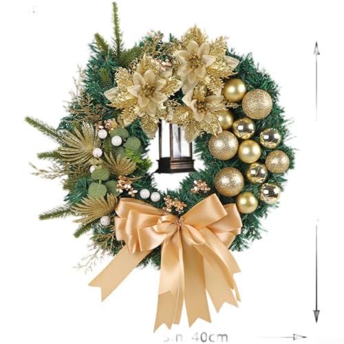 LED-beleuchteter Weihnachtskranz mit roter Schleife, geeignet für Tür und Fenster, Urlaubsdekoration, Kunststoff- und Drahtrahmen für zuverlässigen saisonalen Gebrauch (J-40 cm) von Besshepplo