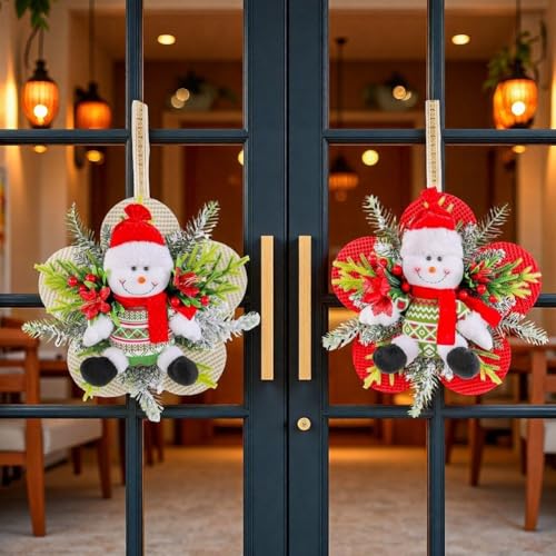 Weihnachtskranz mit Weihnachtsmann- und Schneemann-Figuren zum Aufhängen an Türen, Wänden oder Bäumen aus Stoff und Schaumstoffmaterialien (F) von Besshepplo