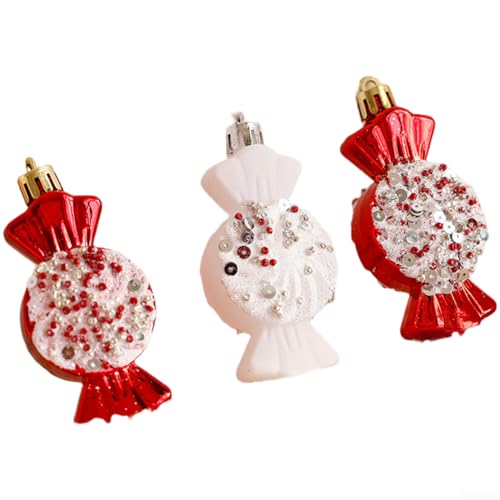 Weihnachtskugel-Ornament mit rotem Kunststoffmaterial, Baumkrone, Stern und süßen Donut-Designs für festliche saisonale Dekoration (E) von Besshepplo