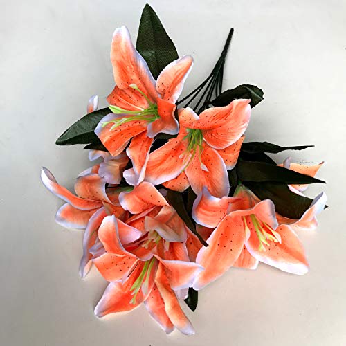Best Artificial Stargazer Lilien Blumenstrauß mit 10 Blütenköpfen, 45 cm, Orange / Weiß von Best Artificial