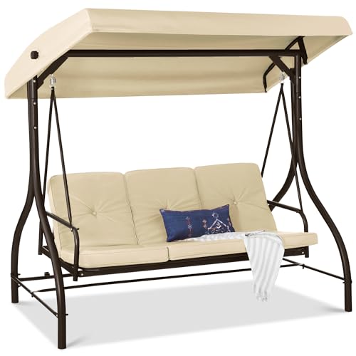 Best Choice Products 3-Sitzer Outdoor Große Umwandlung Baldachin Schaukel Glider Terrasse Hängematte Lounge Stuhl für Veranda, Hinterhof mit Flachbett, verstellbarer Schirm, abnehmbare Kissen von Best Choice Products