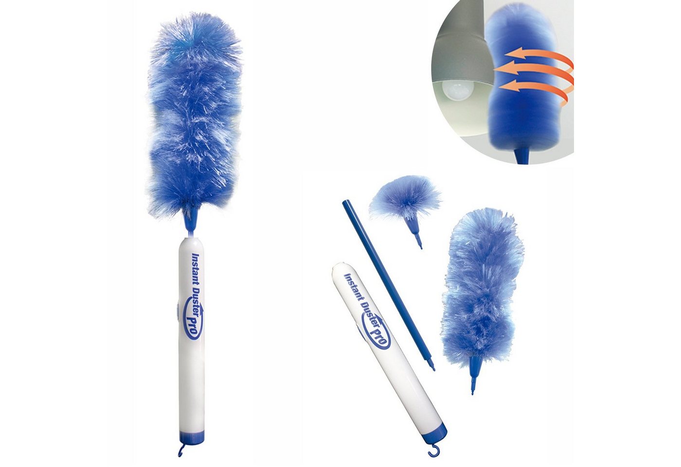 Best Direct® Elektro-Oberflächenbürste Instant Duster Pro®, Set, 4-tlg., inkl. großem und kleinem Staubwedel (austauschbar), Staubwedel mit Teleskopstiel, rotierend, elektrisch, batteriebetrieben von Best Direct®