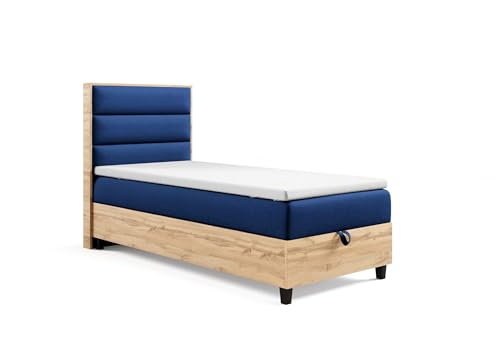 Best For Home Trinity K-1 EinzelBett | Boxspringbett mit Matratze | Bonellfederkern Einzelbett inkl. Topper | Bett mit Bettkasten 100x200 | Gepolsterte Kopfteil Bett | Lieferung an die Bordsteinkante von Best For Home