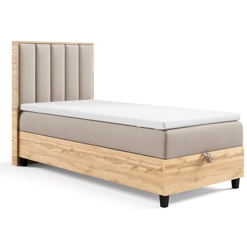Best For Home - Boxspringbett | Trinity K-10 Plate Einzelbett Mit Bettkasten | Boxspringbett mit Bonellfederkern Und Topper | Boxspringbett 100x200 mit Matratze |Polsterkopfteil | Bett mit Stauraum von Best For Home