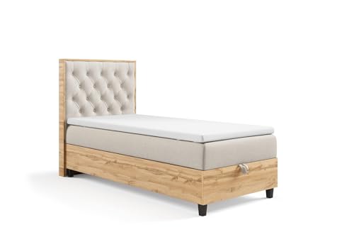 Best For Home - Boxspringbett | Trinity K-14 Plate Single Bonell Federkernmatratze inkl. Topper | Einzelbett | Boxspringbett 70x200 mit Bettkasten | Polsterkopfteil | Lieferung an die Bordsteinkante von Best For Home