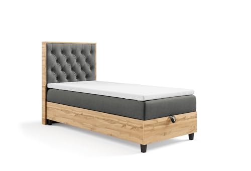 Best For Home - Boxspringbett | Trinity K-14 Plate Single Bonell Federkernmatratze inkl. Topper | Einzelbett | Boxspringbett 70x200 mit Bettkasten | Polsterkopfteil | Lieferung an die Bordsteinkante von Best For Home