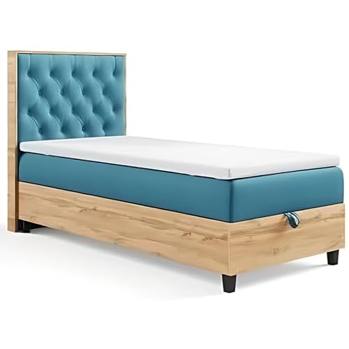 Best For Home - Boxspringbett | Trinity K-14 Plate Single Bonell Federkernmatratze inkl. Topper | Einzelbett | Boxspringbett 80x200 mit Bettkasten | Polsterkopfteil | Lieferung an die Bordsteinkante von Best For Home