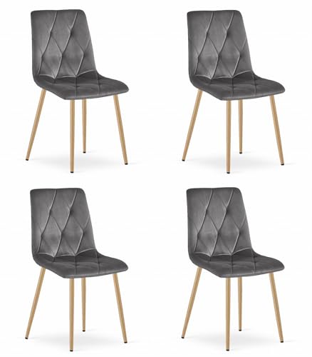 Best For Home| Esszimmerstühle | 4er Set Dunklegrau | Samtstühle mit Holzbeinen| Bequeme Küchen-, Wohnzimmer & Schlafzimmer Stühle Moderne Polsterstühle | Stilvolle Stühle für Esstisch & Küche von Best For Home
