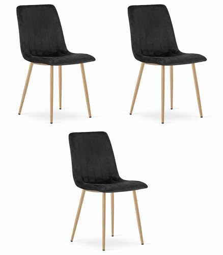 Best For Home | Esszimmerstühle | 3er-Set, Schwarze Samtstühle | Moderne Stühle mit Metallbeinen in Holzoptik, gepolstert für Küche | Wohnzimmer – Schlafzimmer | Bequeme Polsterstühle Ask ChatGPT von Best For Home