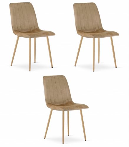 Best For Home Stuhl Samt/Holzfarbene Beine 1-4 (braun, 3er-Set) von Best For Home
