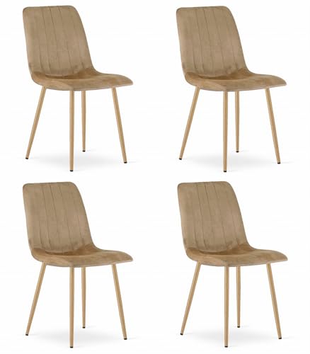 Best For Home Stuhl Samt/Holzfarbene Beine 1-4 (braun, 4er-Set) von Best For Home