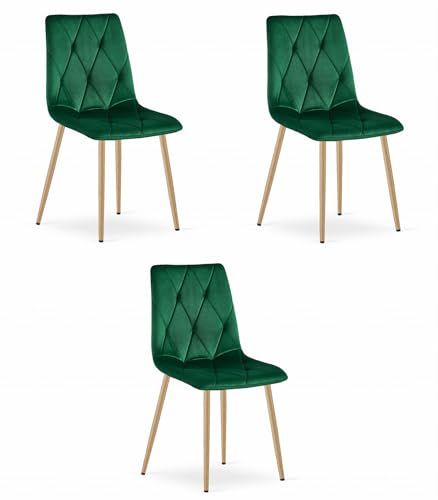 Best For Home| Esszimmerstühle | 3er Set dunkelgrün | Samtstühle mit Holzbeinen| Bequeme Küchen-, Wohnzimmer & Schlafzimmer Stühle Moderne Polsterstühle | Stilvolle Stühle für Esstisch & Küche von Best For Home