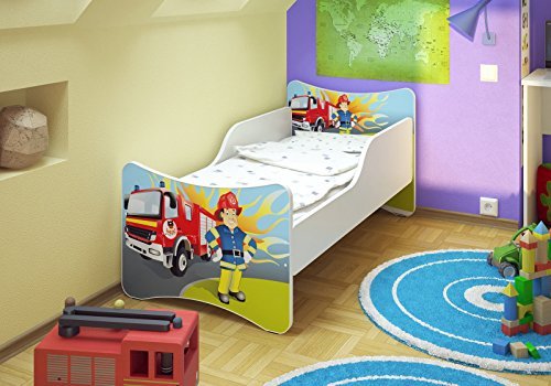 Best For Kids BFK Babybett Kinderbett mit Schaummatratze mit TÜV Zertifiziert Jugendbett 70x140 + Matratze + Lattenrost (Feuerwehr) von Best For Kids