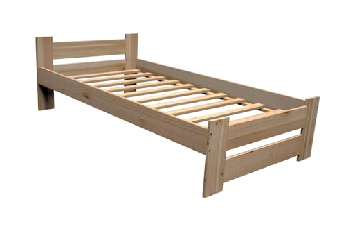 Best for You Futonbett, Doppelbett, erhöht, aus 100% natürlichem Massivholz, mit Kopfteil und Lattenrost, in verschiedenen Größen erhältlich von Best