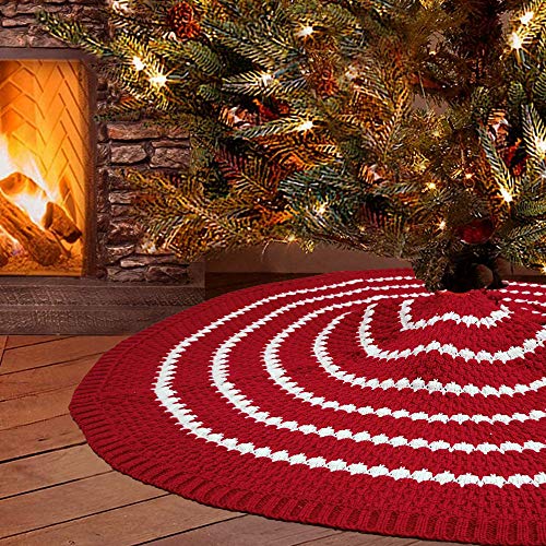 Best Goods Weihnachtsbaum Decke Rock, Christbaumdecke, Gestrickte Runde Weihnachtsbaumdecke 122cm, für zu Hause Weihnachtsfeier Weihnachtsbaumschmuck (Stripe) von Best Goods