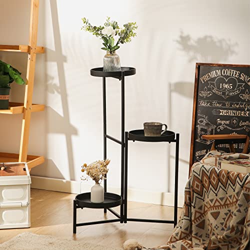 Best Goods 3-stöckiger Pflanzständer Blumenständer aus Metall Blumentopf Stände Dekorativer Blumentreppen, Moderner Robuster Faltbarer, für Schlafzimmer, Flur, Balkon (Black) von Best Goods