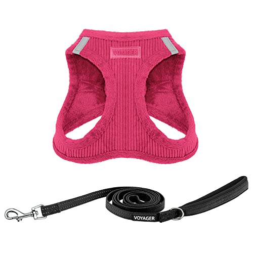 Voyager Step-in Plush Dog Harness - Soft Plush Step In Vest Harness for Small and Medium Dogs by Best Pet Supplies - 1Fuchsia Cord (Leash Bundle), XS (Chest 13-14.5 inch) von Best Pet Supplies