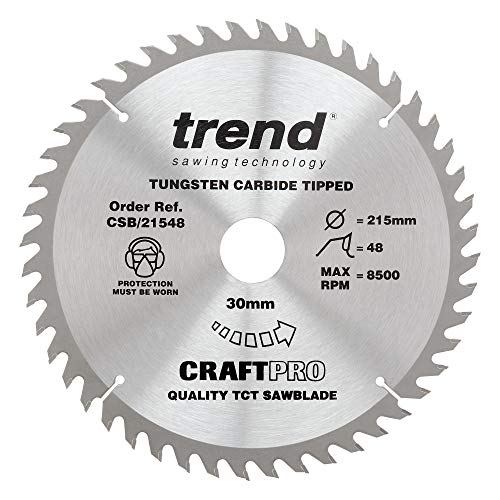 Trend CraftPro Trimming Crosscut TCT Kreissägeblatt, 215mm Durchmesser x 48 Zähne x 30mm Bohrung, Hartmetallbestückt, CSB/21548 von Best Price Square