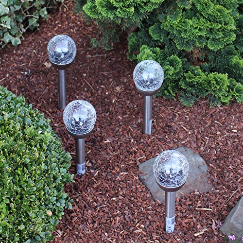 Best Season 47737 LED-Solar-Stäbe mit Kugel 4-er Set 39 x 8 cm, silber 4 Stück Solar LED Gartenstecker Gartenleuchte Leuchte Solarleuchte Glaskugel Lampe Glaskugellampe Leuchten Gartenleuchten Lampen von Best Season