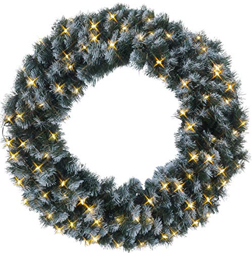 LED Weihnachtskranz Edmonton von Star Trading, Kranz Weihnachten in Tannengrün mit weißen Schnee-Details für innen und außen, warmweiß, mit Kabel, Ø: 90 cm, IP44 von Best Season