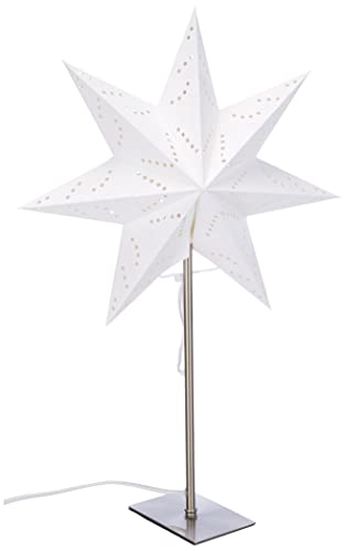 Tischlampe Weihnachtsstern Sensy von Star Trading, 3D Papierstern Weihnachten in Weiß mit Metall-Fuß, Dekostern Tischleuchte mit Kabelschalter, E14, Höhe: 55cm von Star