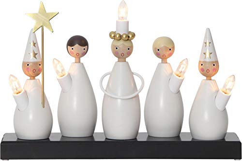 Weihnachtsdeko Luciakör von Star Trading, Kerzenständer mit 5 Glühbirnen E10 warmweiß, Weihnachtsfigur aus Holz, Kabelschalter, Länge: 33 cm von Best Season