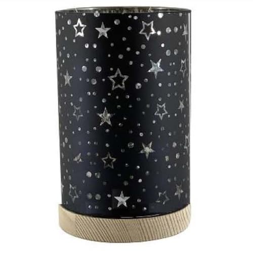 Windlicht Sternenmotiv 10er LED Timer Glas schwarz 15x9cm Holzfuß SA304 von Best Season