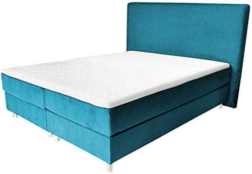 Best For Home Boxspringbett Amelia mit Luxus Taschenfederkernmatratze oder Bonellfederkernmatratze in Härtegrad H2, H3, H4 viele Farben und Größen (Türkis, 180 x 200 cm) von Best For Home