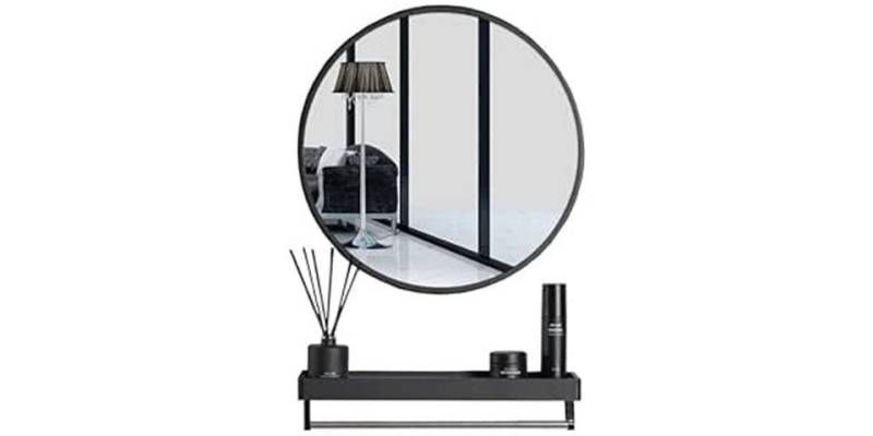 Best for Home Badspiegel Best For Home Rundspiegel 80 cm mit Ablage – Schwarz, modern von Best for Home