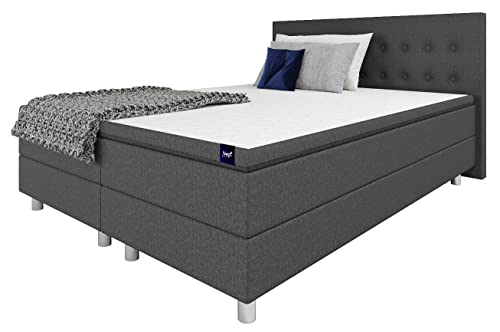 Best for Home Boxspringbett Polsterbett Sawana mit Bonellfederkern-Matratze und Topper Schlafzimmer (Graphit, 90x200cm) von Best for Home