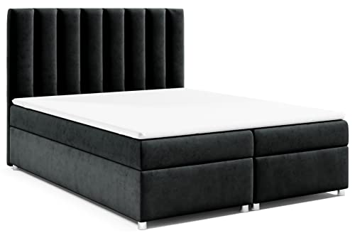 Best for Home Boxspringbett mit Bettkasten Trinity K-10 Bonellfederkern inkl. Topper 200x200 Schwarz von Best for Home