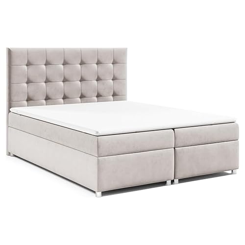 Best for Home|Boxspringbett Trinity K-12 mit Bonellfederkernmatratze H3 & 7cm PUR-Schaum-Topper|Bettkasten mit Federmechanismus | Boxspringbett 200x200 | Polsterbett 200x200 |Doppelbett200x200 von Best for Home