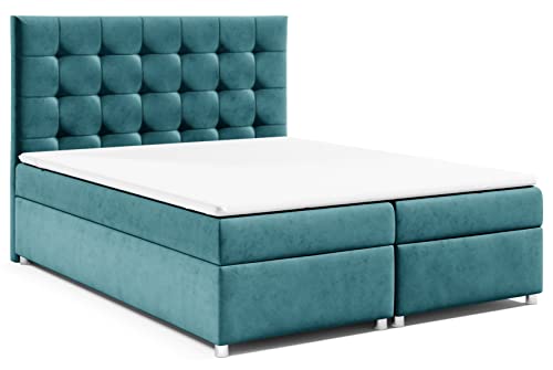 Best for Home Boxspringbett mit Bettkasten Trinity K-12 Bonellfederkern inkl. Topper 200x200 Türkis von Best for Home