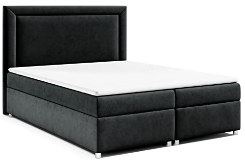 Best for Home Boxspringbett mit Bettkasten Trinity K-3 Bonellfederkern inkl. Topper 200x200 Schwarz von Best for Home