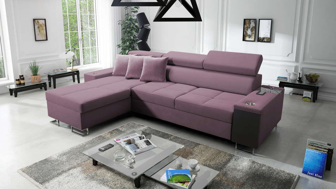 Best for Home Ecksofa Anita I Maxi Luxus und Elegantes mit Schlaffunktion, hat einen Öffnungsbügel, eine Steckdose und einen USB-Anschluss von Best for Home