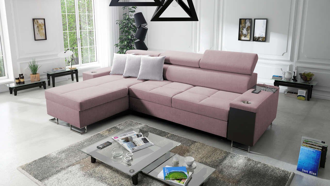 Best for Home Ecksofa Anita I Maxi Luxus und Elegantes mit Schlaffunktion, hat einen Öffnungsbügel, eine Steckdose und einen USB-Anschluss von Best for Home