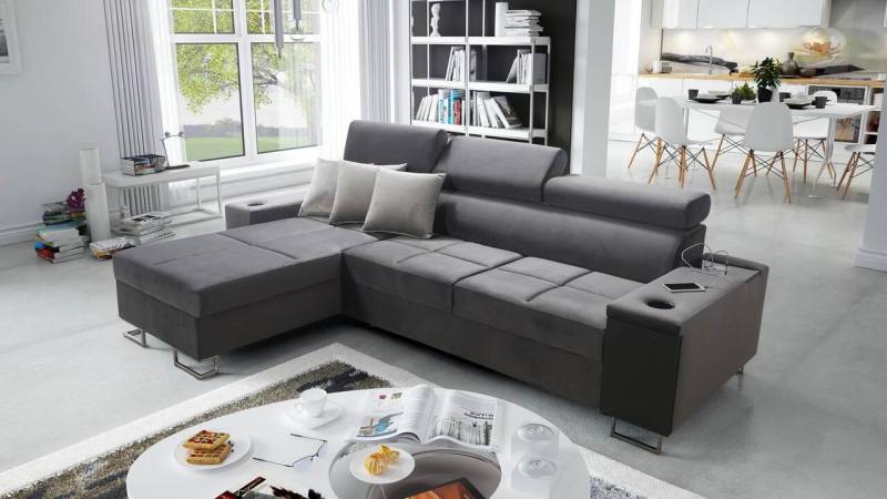 Best for Home Ecksofa Anita I Maxi Luxus und Elegantes mit Schlaffunktion, hat einen Öffnungsbügel, eine Steckdose und einen USB-Anschluss von Best for Home