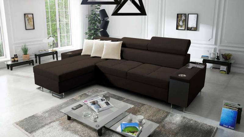 Best for Home Ecksofa Anita I Maxi Luxus und Elegantes mit Schlaffunktion, hat einen Öffnungsbügel, eine Steckdose und einen USB-Anschluss von Best for Home