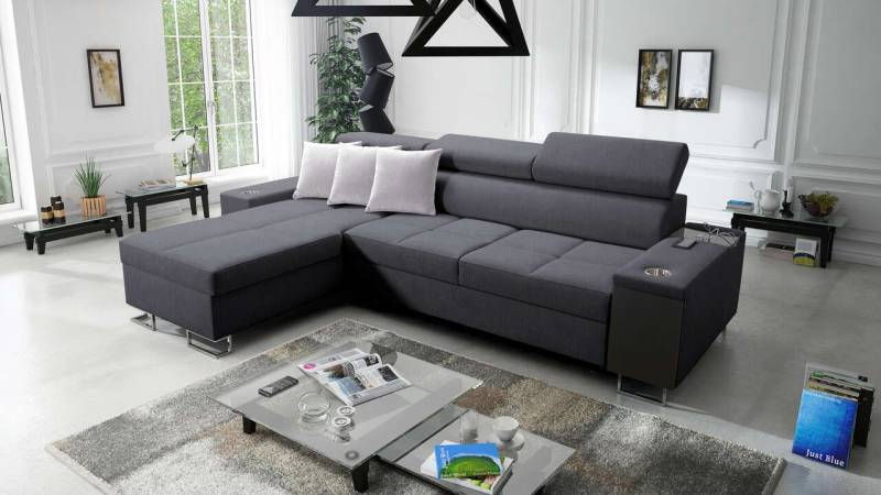Best for Home Ecksofa Anita I Maxi Luxus und Elegantes mit Schlaffunktion, hat einen Öffnungsbügel, eine Steckdose und einen USB-Anschluss von Best for Home