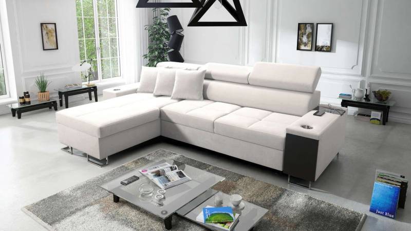 Best for Home Ecksofa Anita I Maxi Luxus und Elegantes mit Schlaffunktion, hat einen Öffnungsbügel, eine Steckdose und einen USB-Anschluss von Best for Home