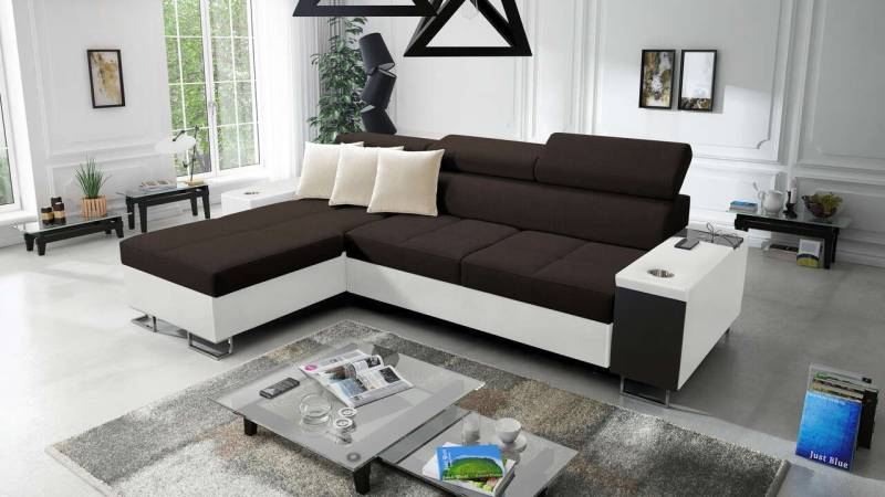 Best for Home Ecksofa Anita I Maxi Luxus und Elegantes mit Schlaffunktion, hat einen Öffnungsbügel, eine Steckdose und einen USB-Anschluss von Best for Home