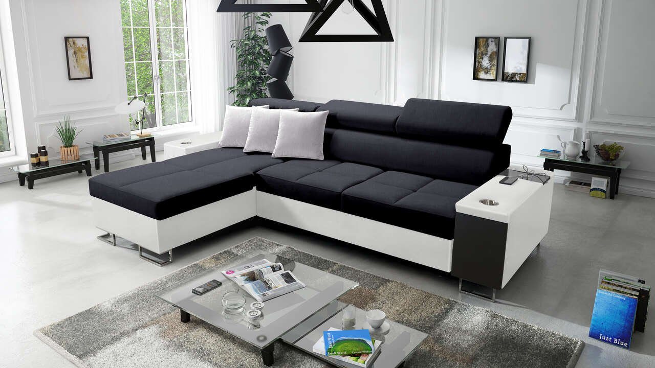 Best for Home Ecksofa Anita I Mini Luxus und Elegantes mit Schlaffunktion, hat einen Öffnungsbügel, eine Steckdose und einen USB-Anschluss von Best for Home