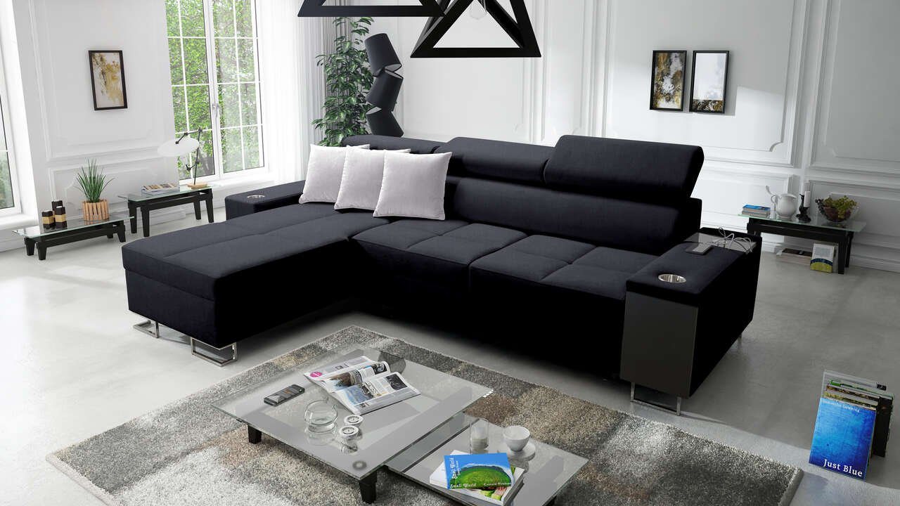 Best for Home Ecksofa Anita I Mini Luxus und Elegantes mit Schlaffunktion, hat einen Öffnungsbügel, eine Steckdose und einen USB-Anschluss von Best for Home