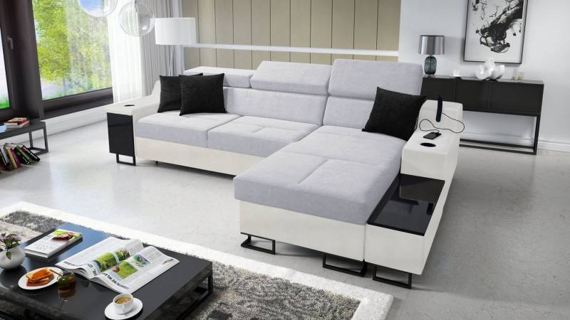 Best for Home Ecksofa Aria I Maxi: Schlaffunktion & Bettkasten für das Moderne Wohnzimmer, mit USB-Ladeleuchte und flexiblem Arm von Best for Home