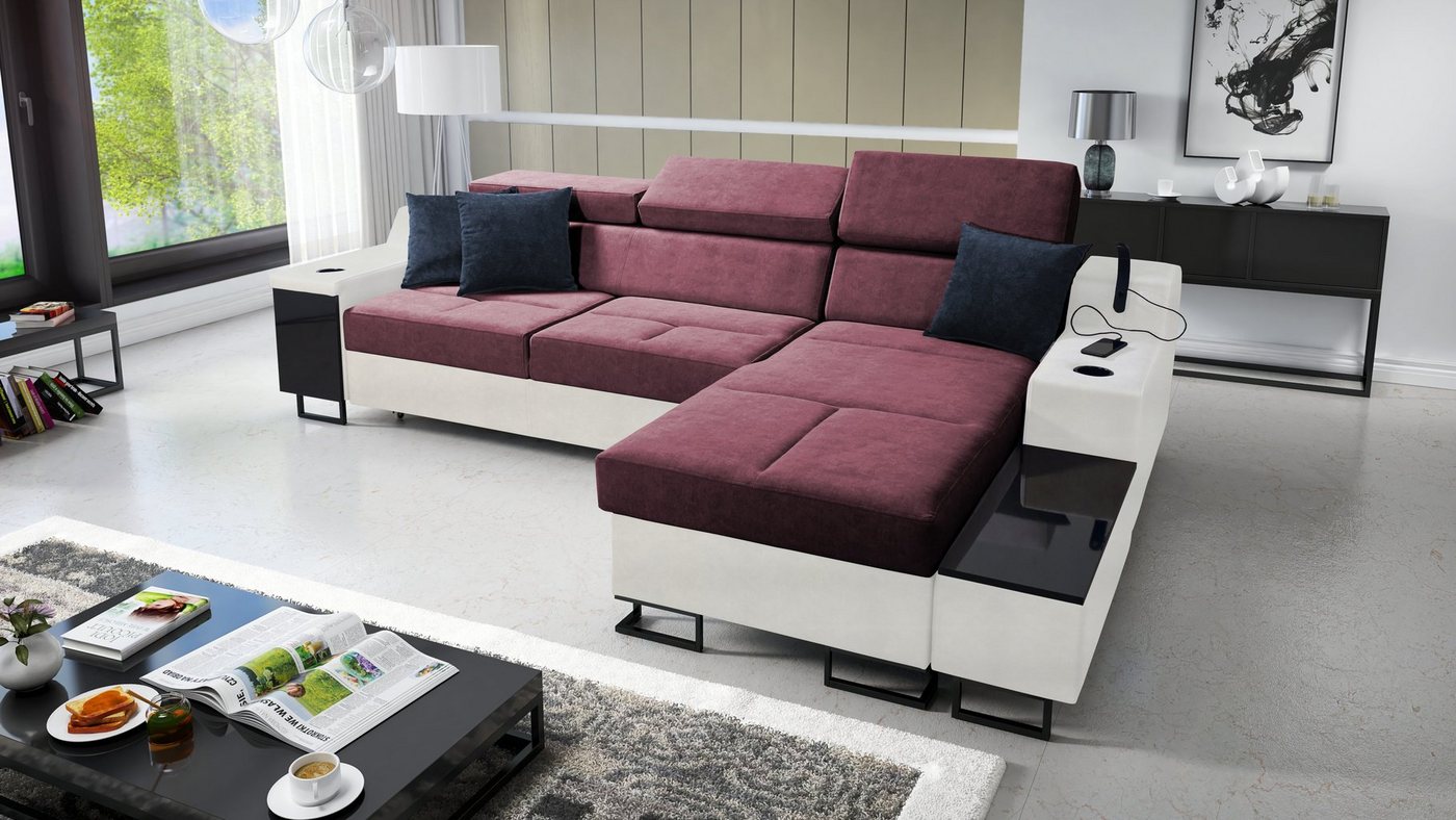 Best for Home Ecksofa Aria I Maxi: Schlaffunktion & Bettkasten für das Moderne Wohnzimmer, mit USB-Ladeleuchte und flexiblem Arm von Best for Home