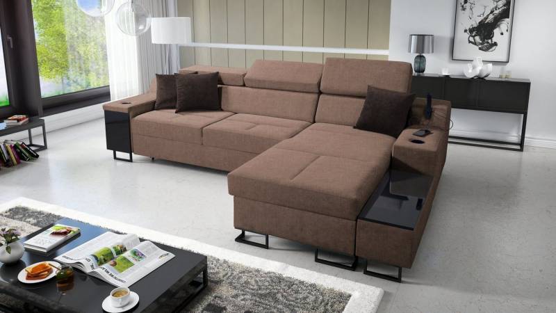 Best for Home Ecksofa Aria I Maxi: Schlaffunktion & Bettkasten für das Moderne Wohnzimmer, mit USB-Ladeleuchte und flexiblem Arm von Best for Home